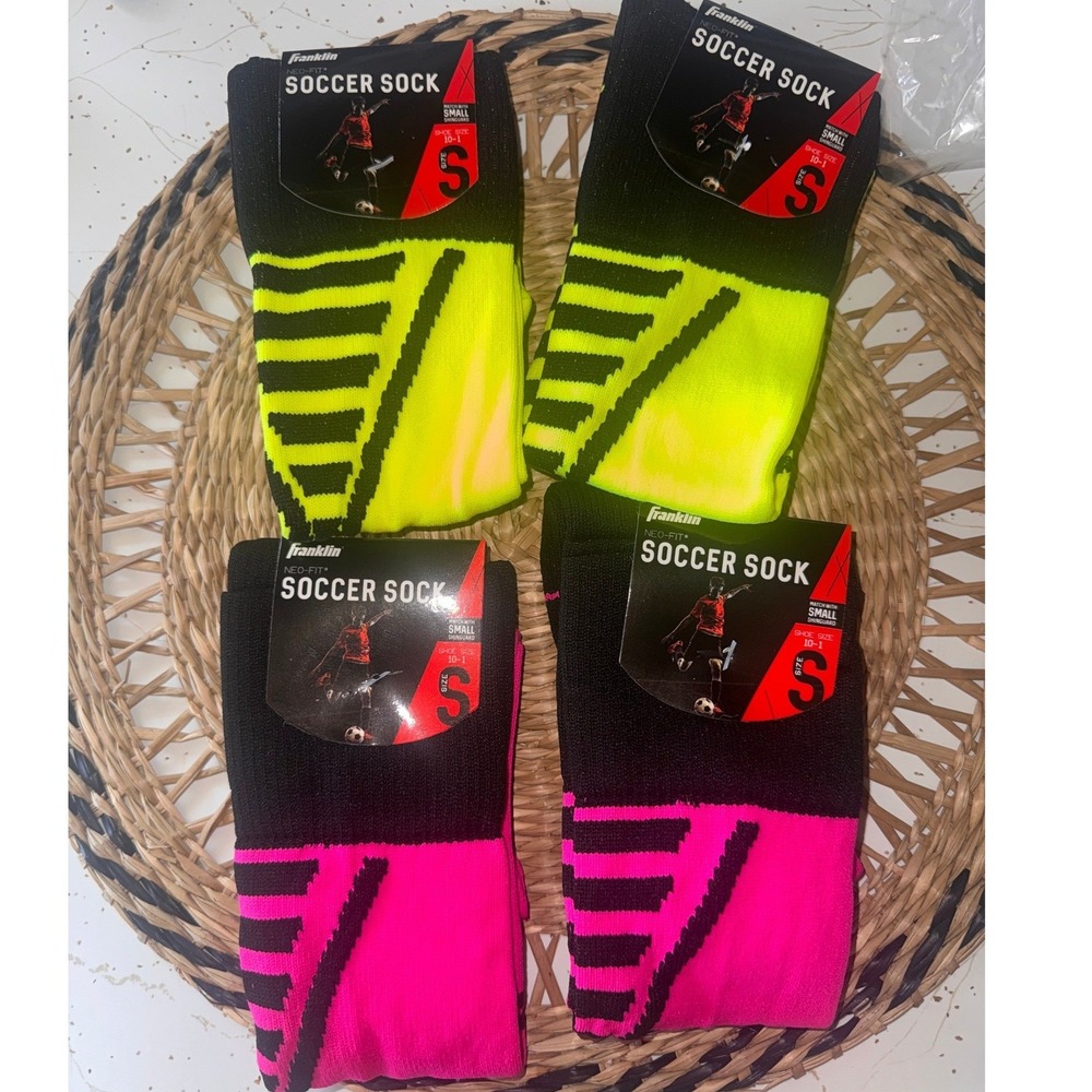 Franklin Neo-Fit Soccer Socks 4 Pair Bundle Pink Yellow Black Youth Small 10-1